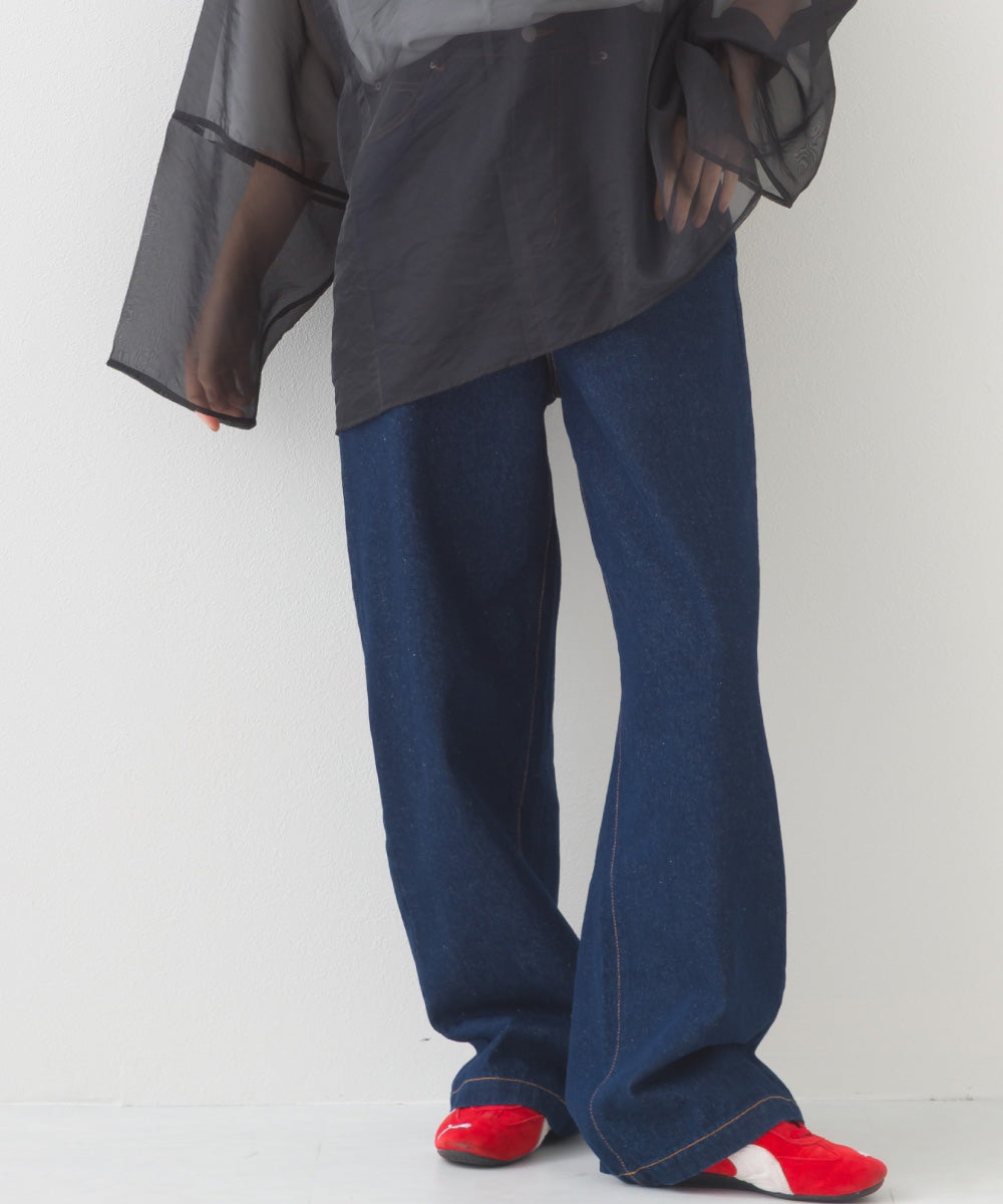 【OMNES】12oz ウォッシュ加工ハイウエストルーズワイドデニムパンツ【253W427OMN037】