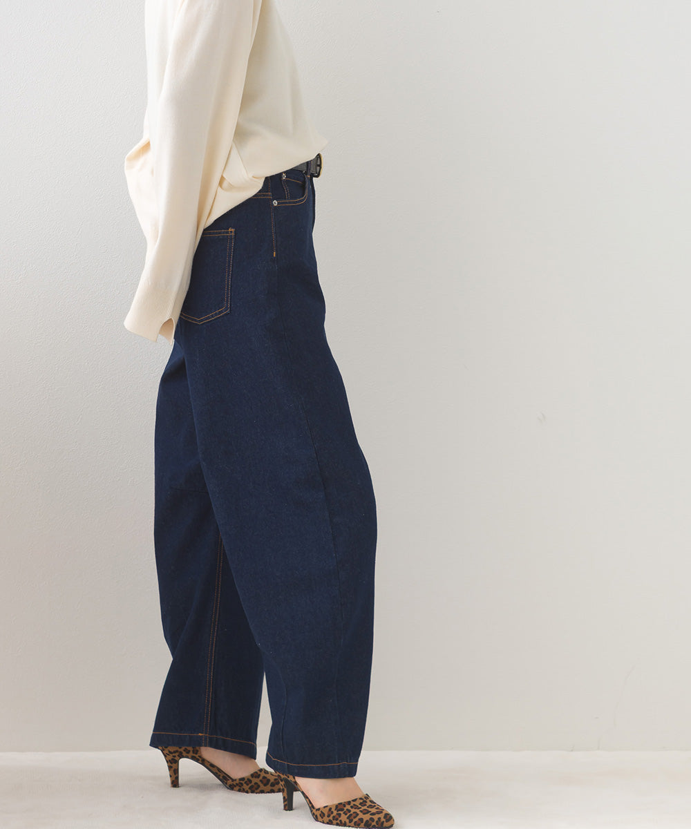 【OMNES】12oz ウォッシュ加工ハイウエストカーブデニムパンツ【253W427OMN038】