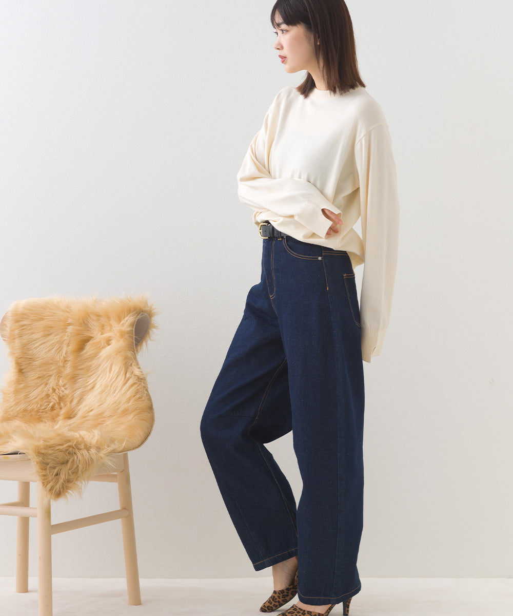 【OMNES】12oz ウォッシュ加工ハイウエストカーブデニムパンツ【253W427OMN038】