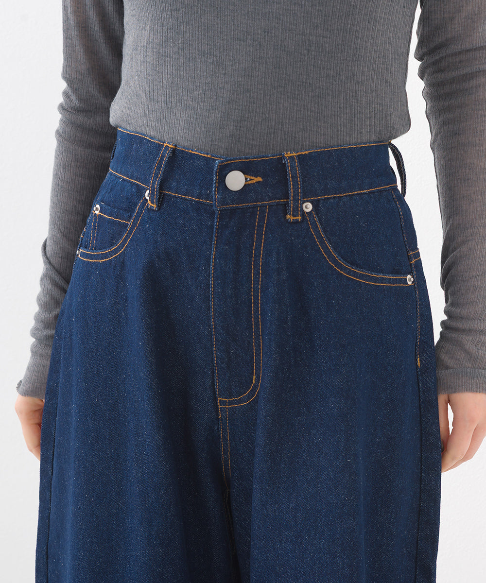 【OMNES】12oz ウォッシュ加工ハイウエストカーブデニムパンツ【253W427OMN038】
