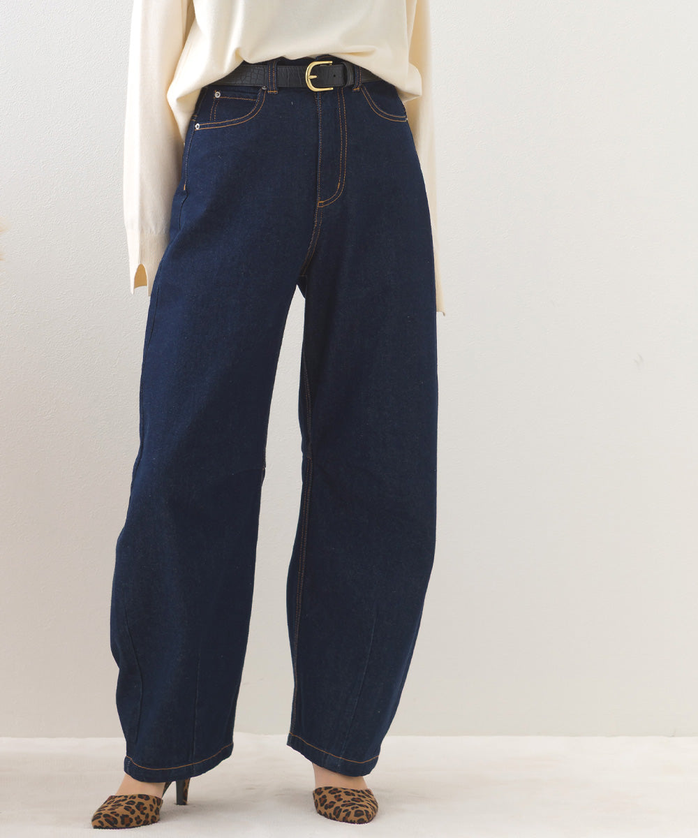 【OMNES】12oz ウォッシュ加工ハイウエストカーブデニムパンツ【253W427OMN038】