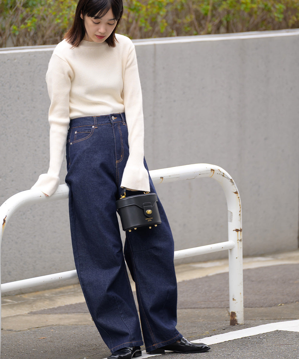 【OMNES】12oz ウォッシュ加工ハイウエストカーブデニムパンツ【253W427OMN038】