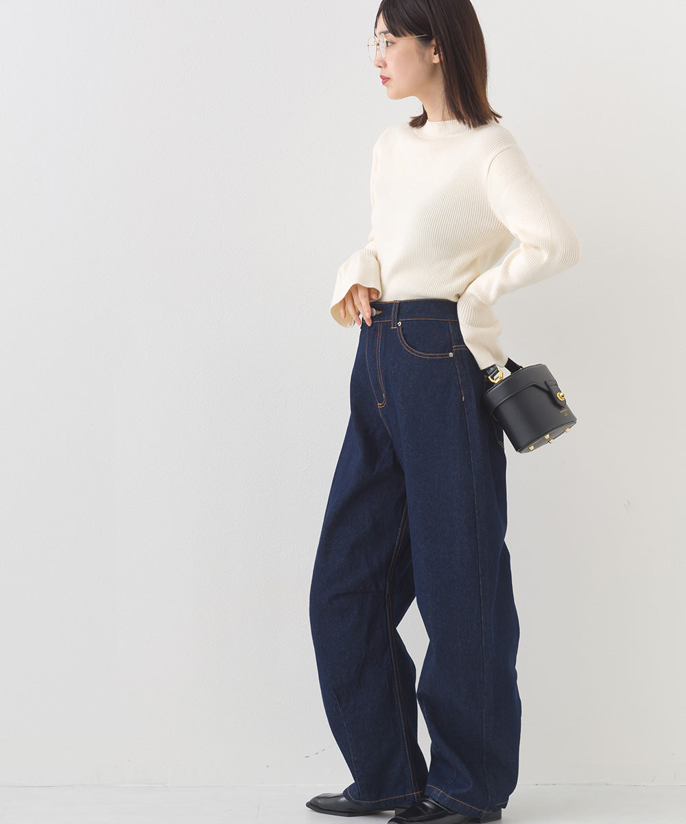 【OMNES】12oz ウォッシュ加工ハイウエストカーブデニムパンツ【253W427OMN038】