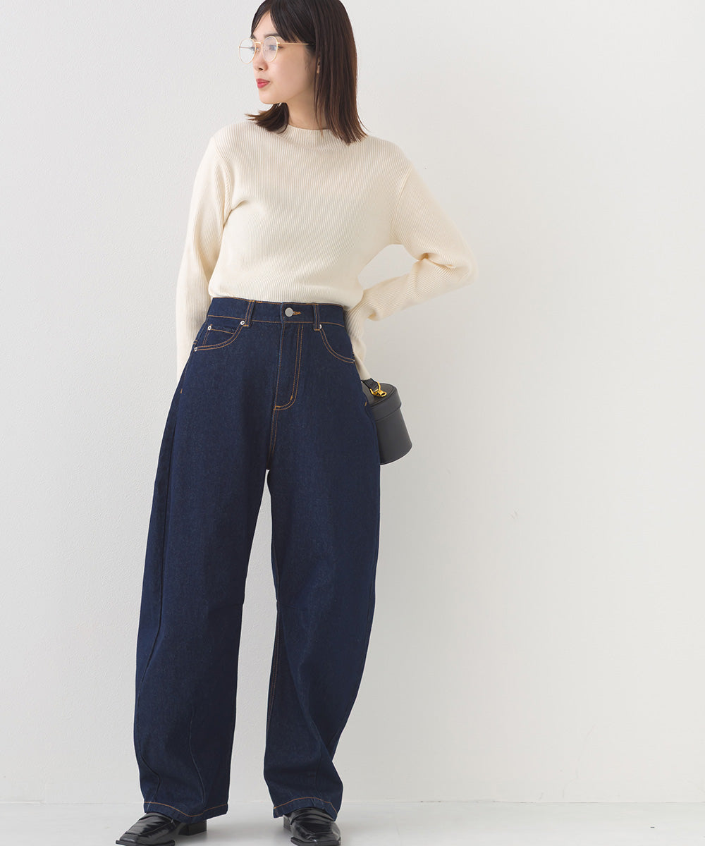 【OMNES】12oz ウォッシュ加工ハイウエストカーブデニムパンツ【253W427OMN038】
