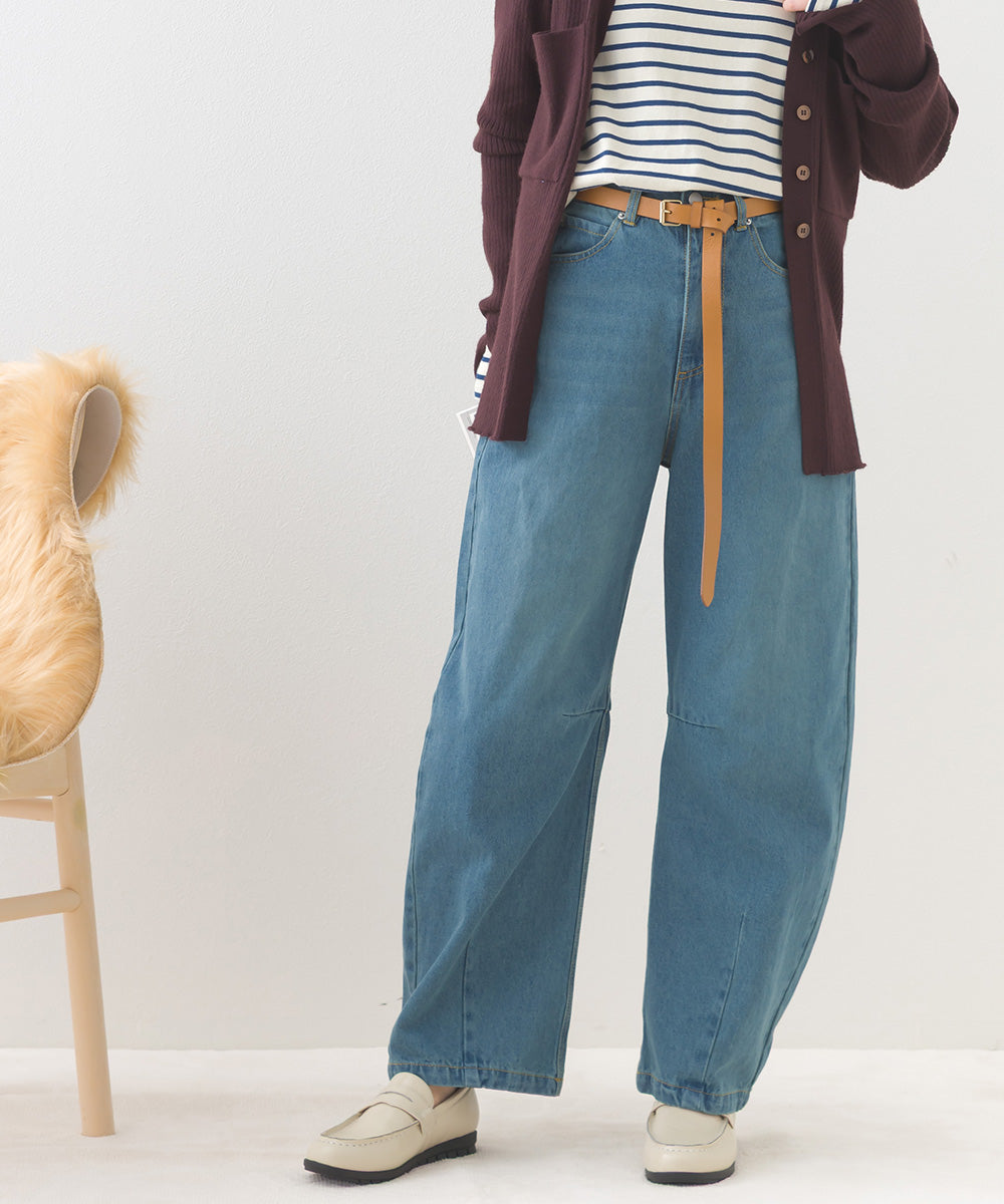 【OMNES】12oz ウォッシュ加工ハイウエストカーブデニムパンツ【253W427OMN038】