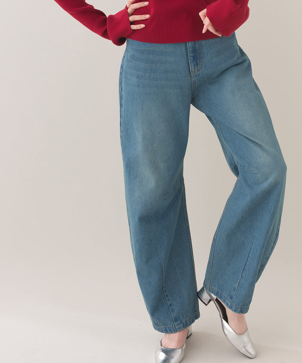 【OMNES】12oz ウォッシュ加工ハイウエストカーブデニムパンツ【253W427OMN038】