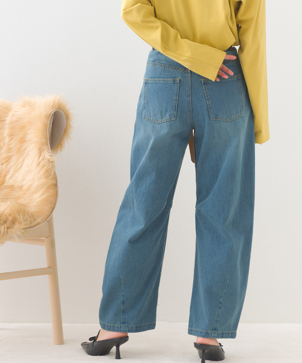 【OMNES】12oz ウォッシュ加工ハイウエストカーブデニムパンツ【253W427OMN038】