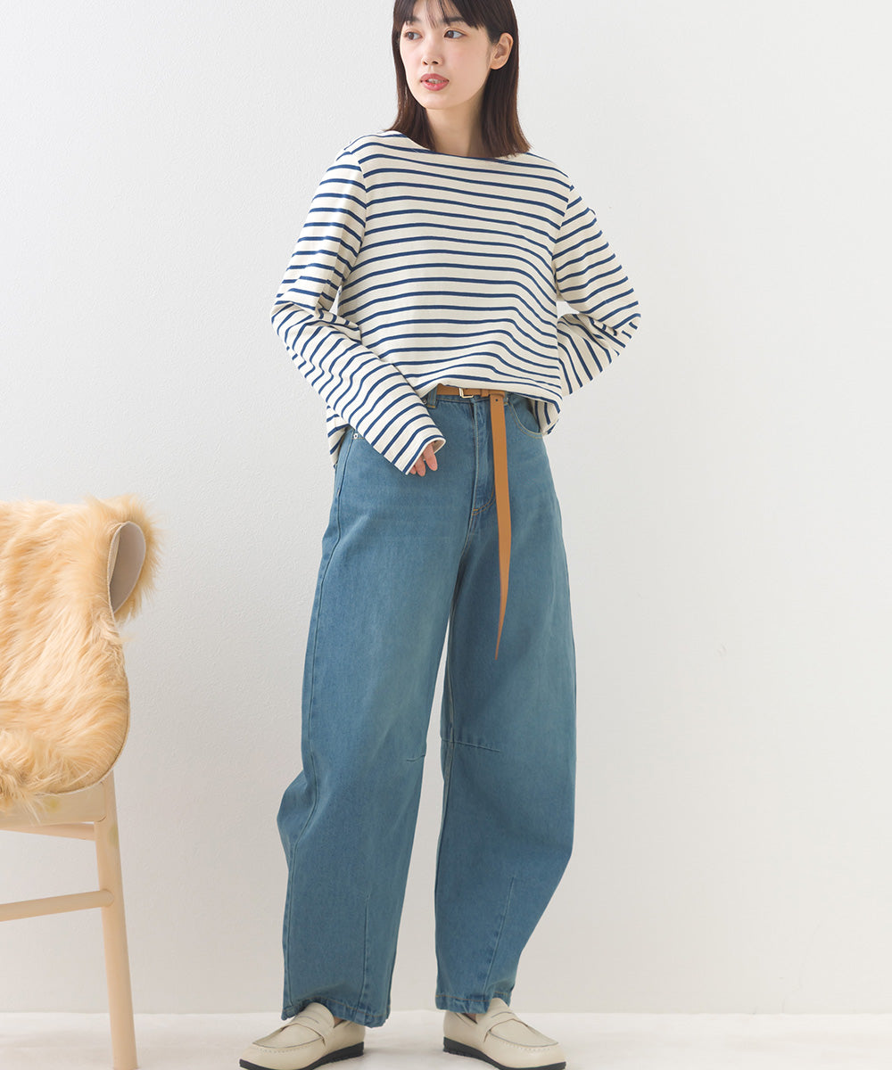 【OMNES】12oz ウォッシュ加工ハイウエストカーブデニムパンツ【253W427OMN038】