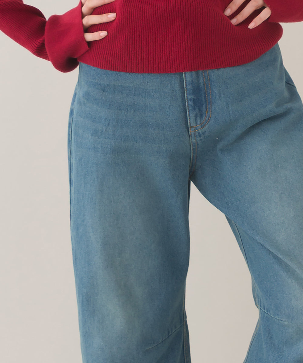 【OMNES】12oz ウォッシュ加工ハイウエストカーブデニムパンツ【253W427OMN038】