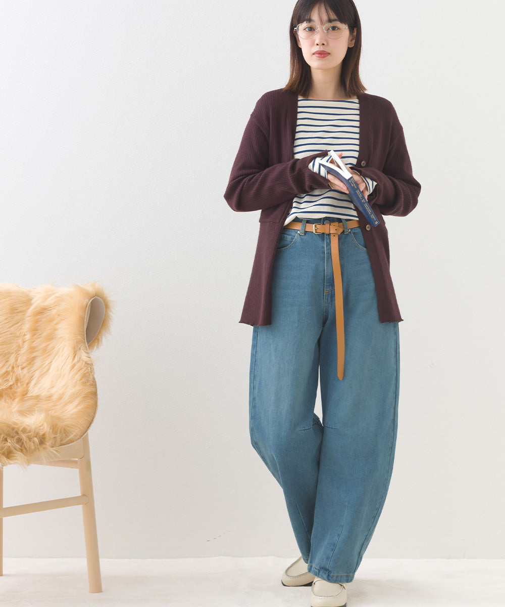 【OMNES】12oz ウォッシュ加工ハイウエストカーブデニムパンツ【253W427OMN038】