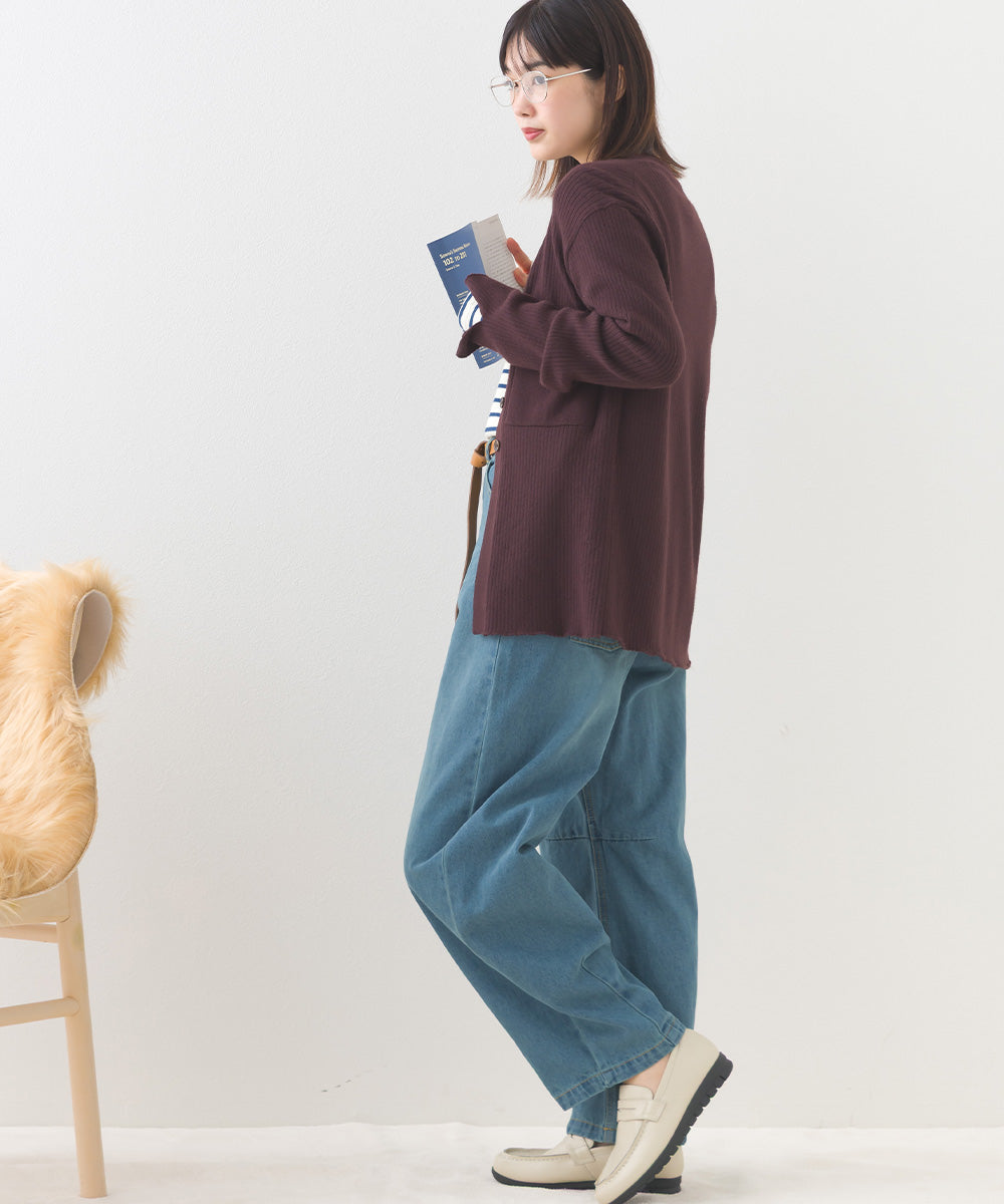 【OMNES】12oz ウォッシュ加工ハイウエストカーブデニムパンツ【253W427OMN038】