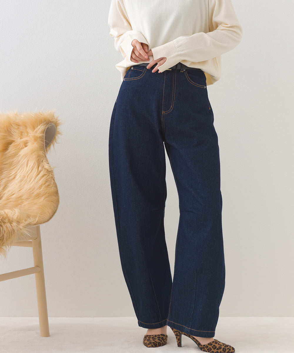 【OMNES】12oz ウォッシュ加工ハイウエストカーブデニムパンツ【253W427OMN038】