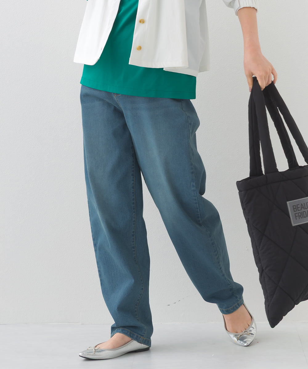 【OMNES】12oz ウォッシュ加工ハイウエストバルーンデニムパンツ【253W427OMN039】