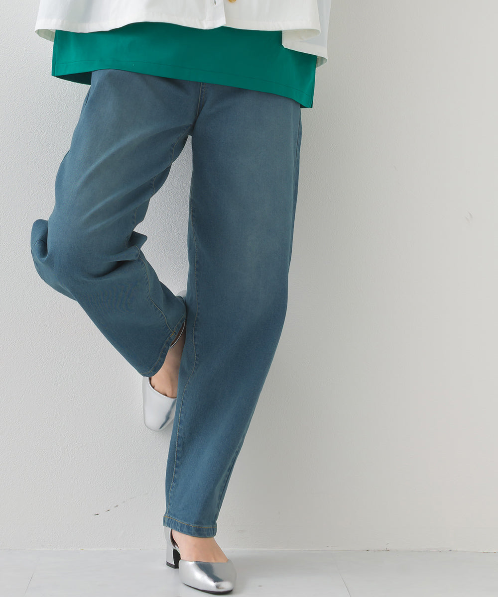 【OMNES】12oz ウォッシュ加工ハイウエストバルーンデニムパンツ【253W427OMN039】