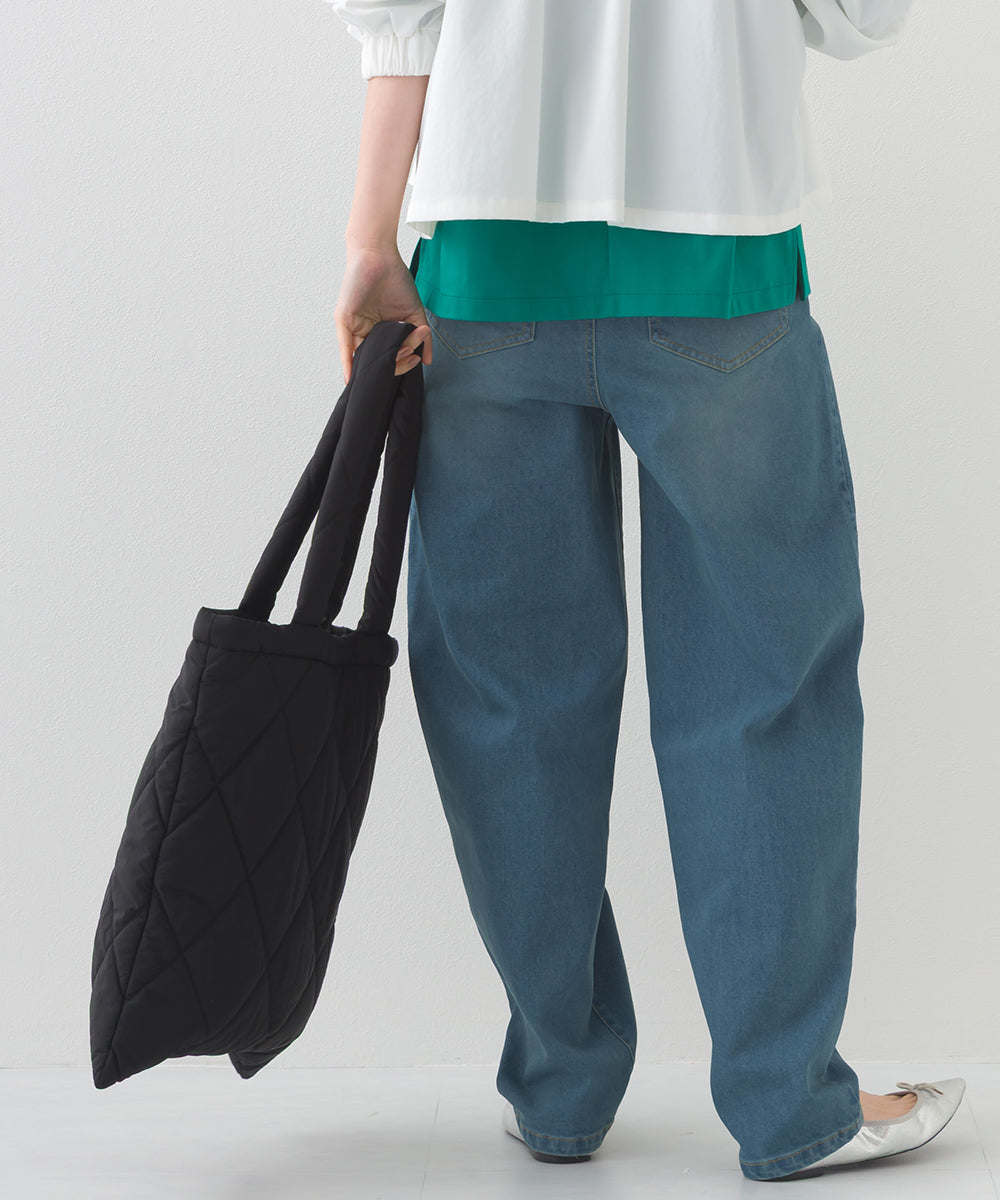 【OMNES】12oz ウォッシュ加工ハイウエストバルーンデニムパンツ【253W427OMN039】