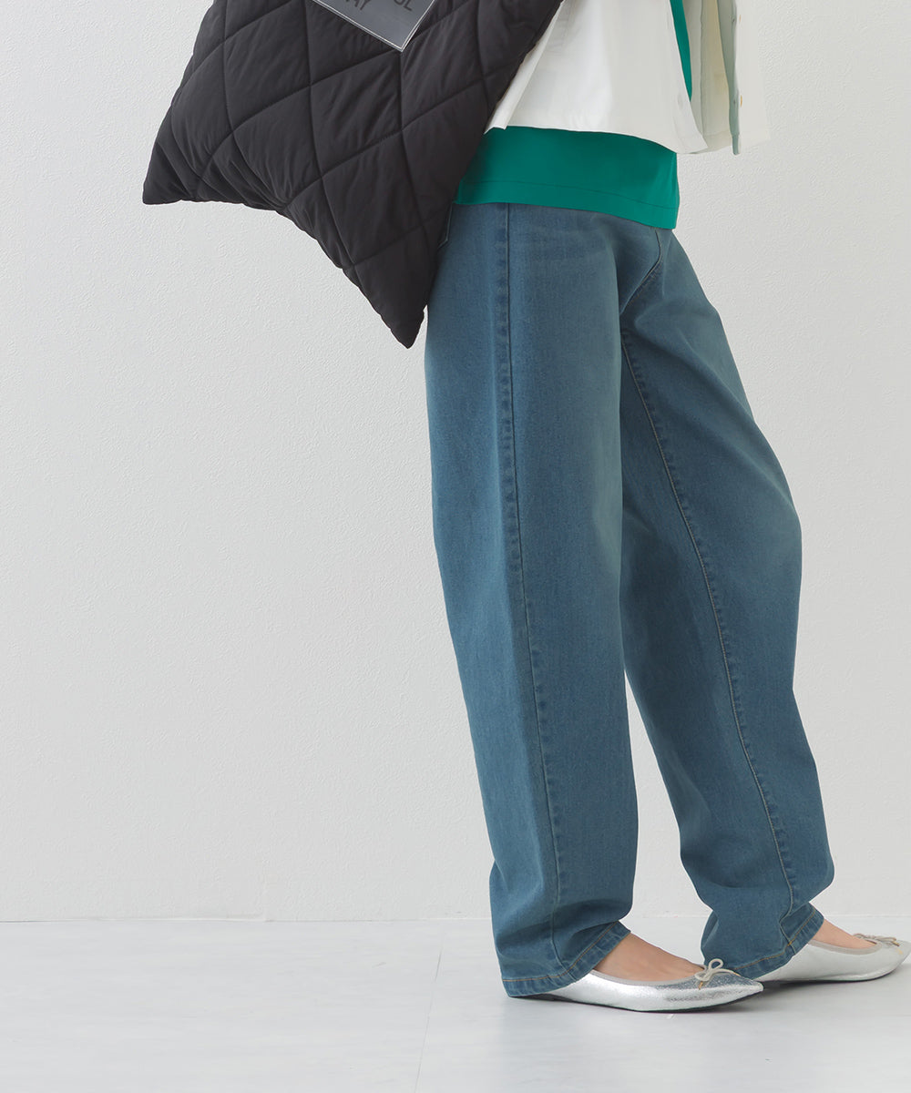 【OMNES】12oz ウォッシュ加工ハイウエストバルーンデニムパンツ【253W427OMN039】