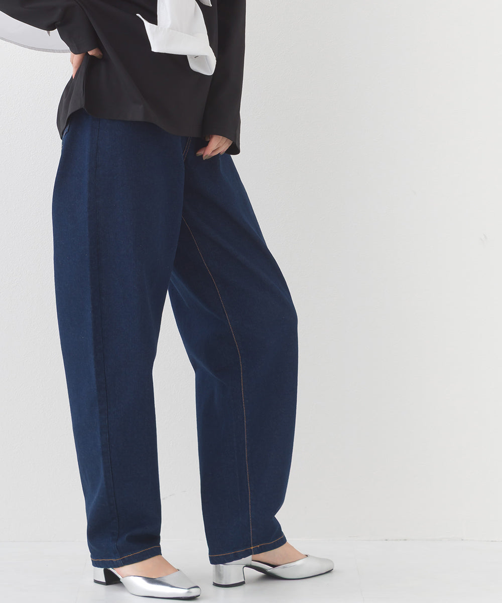 【OMNES】12oz ウォッシュ加工ハイウエストバルーンデニムパンツ【253W427OMN039】