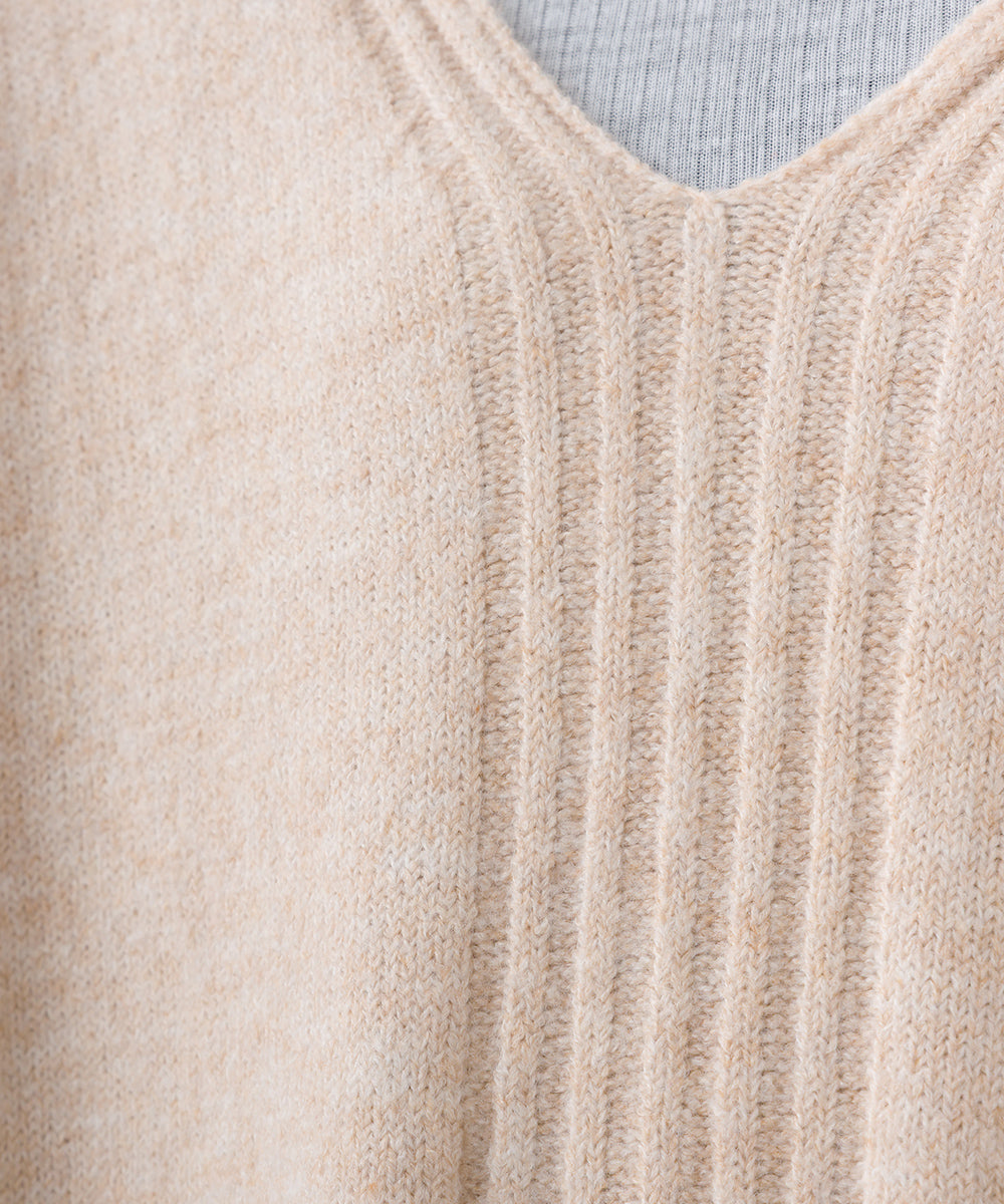 【OMNES】メランジ 深Vネックニットロングワンピース【253W427OMN056】