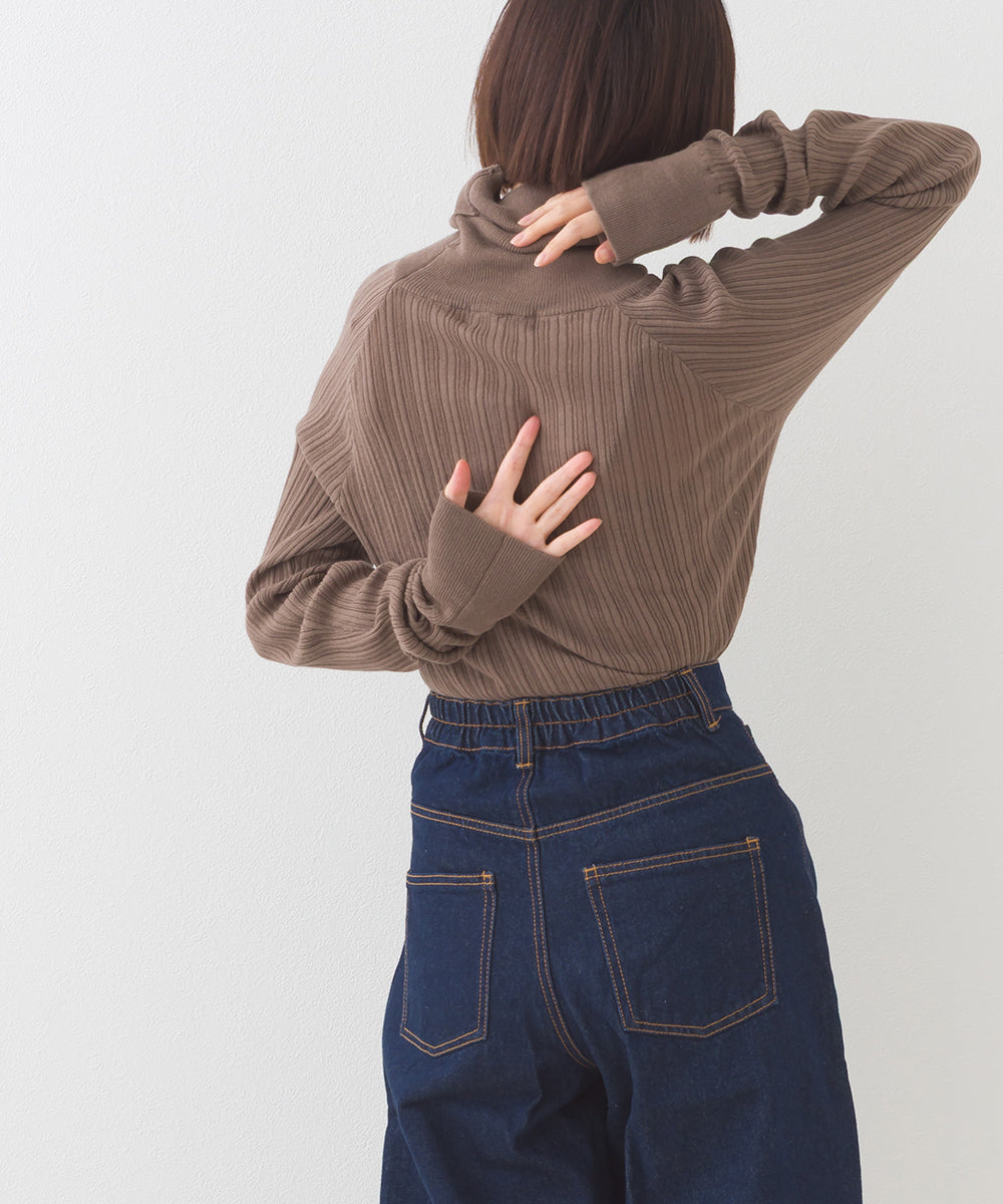 【OMNES】ランダムテレコタートルネック袖くしゅくしゅ長袖ニット【253W427OMN058】