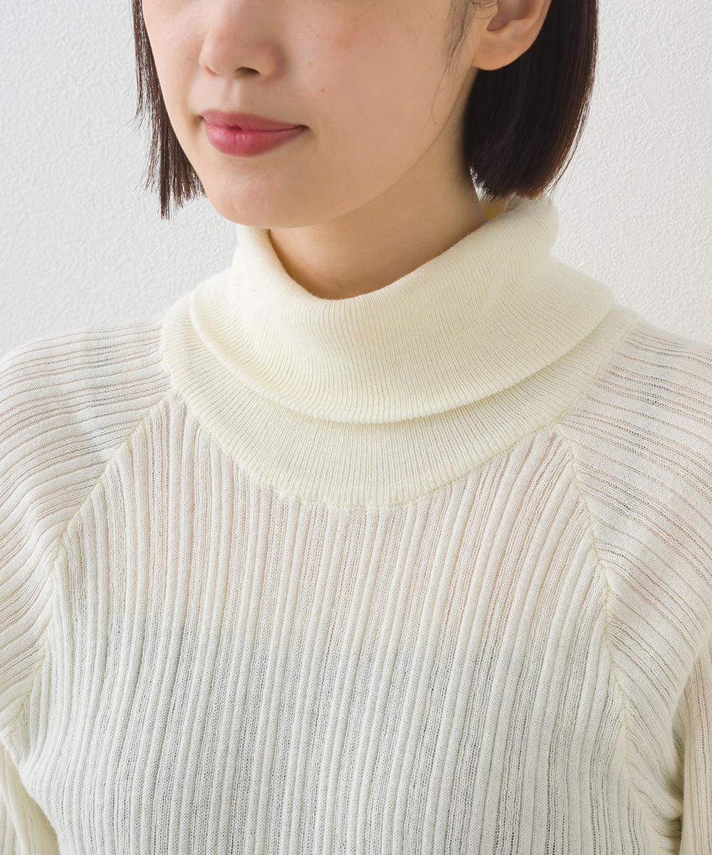 【OMNES】ランダムテレコタートルネック袖くしゅくしゅ長袖ニット【253W427OMN058】