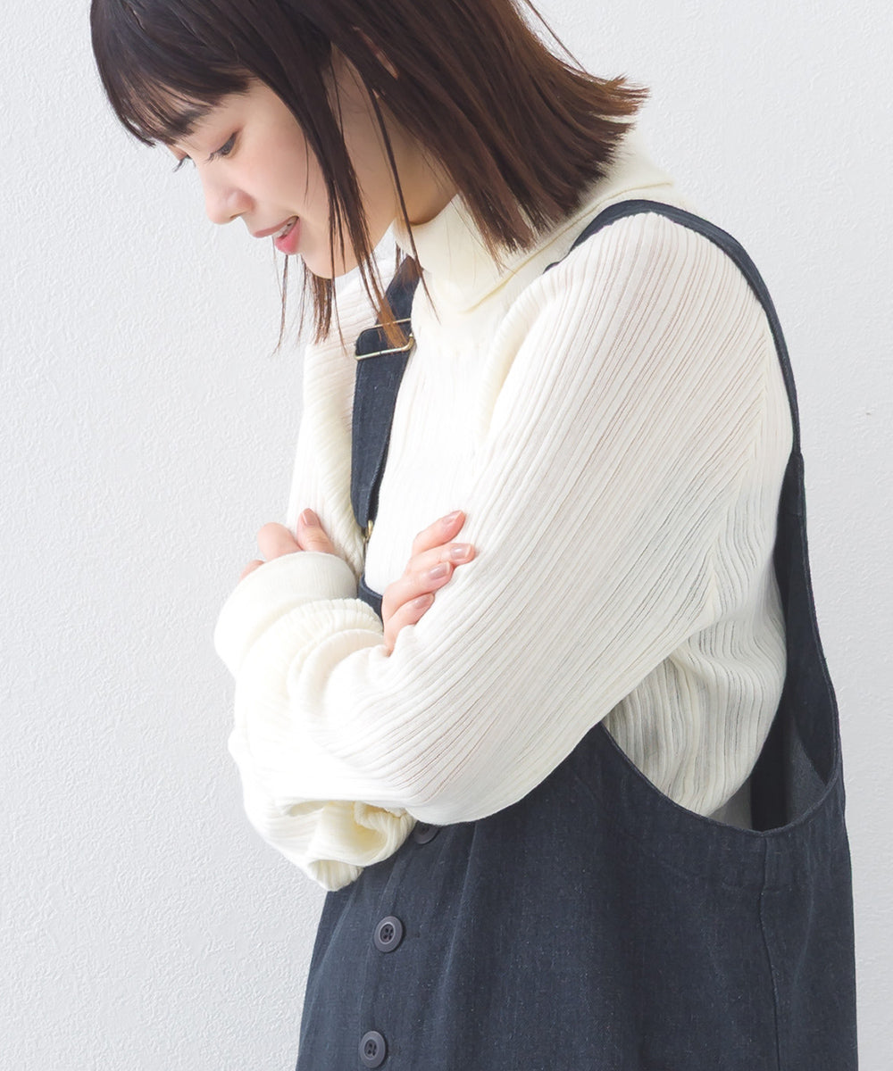 【OMNES】ランダムテレコタートルネック袖くしゅくしゅ長袖ニット【253W427OMN058】