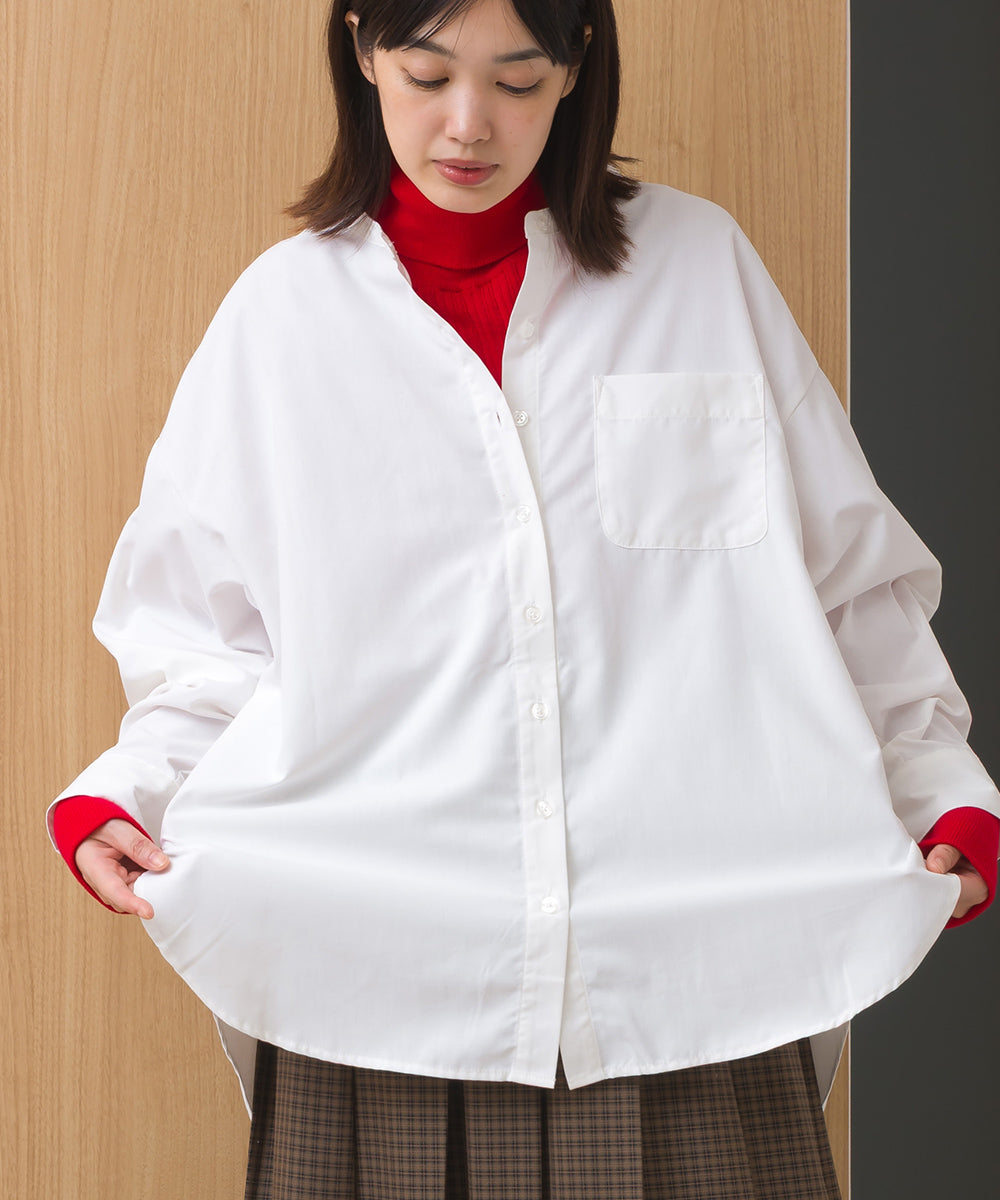 【OMNES】テックコットンバンドカラー長袖シャツ【253W427OMN069】
