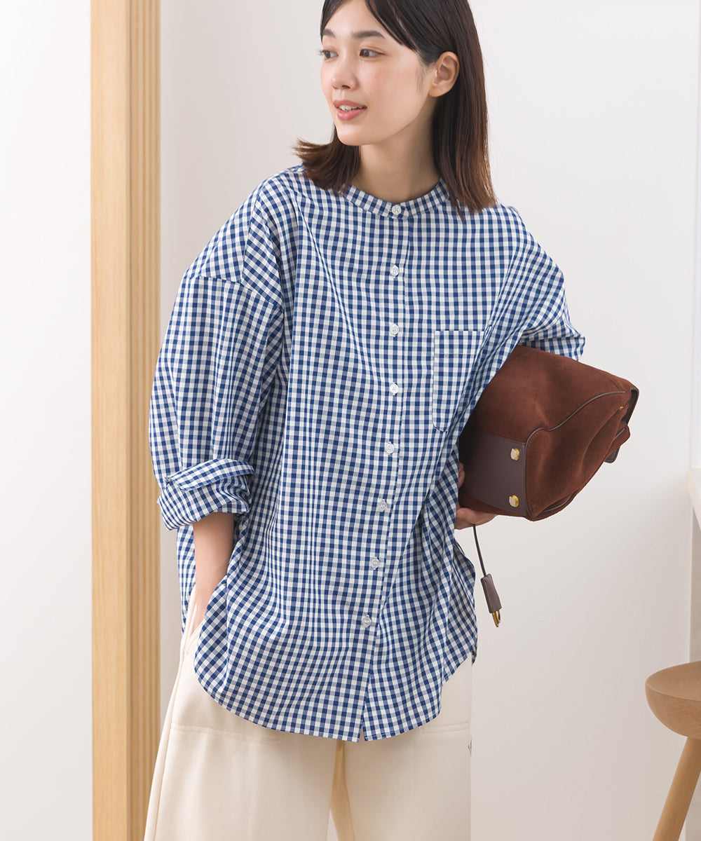 【OMNES】テックコットンバンドカラー長袖シャツ【253W427OMN069】