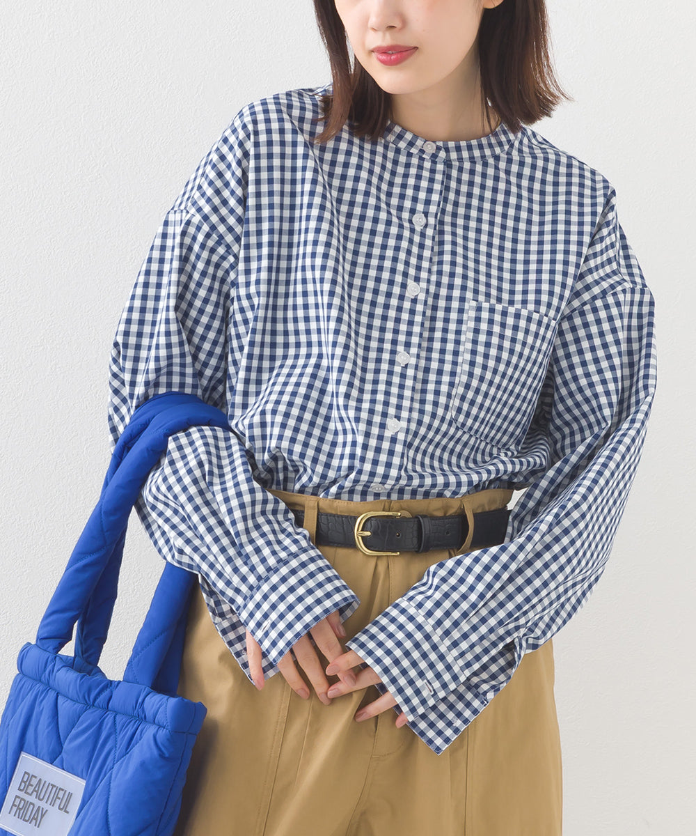 【OMNES】テックコットンバンドカラー長袖シャツ【253W427OMN069】