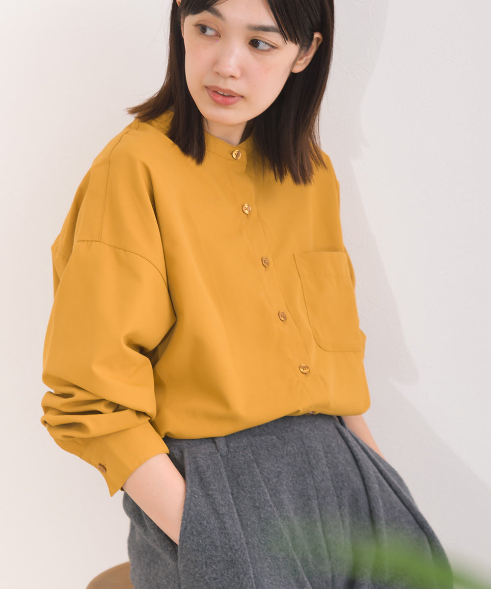 【OMNES】テックコットンバンドカラー長袖シャツ【253W427OMN069】