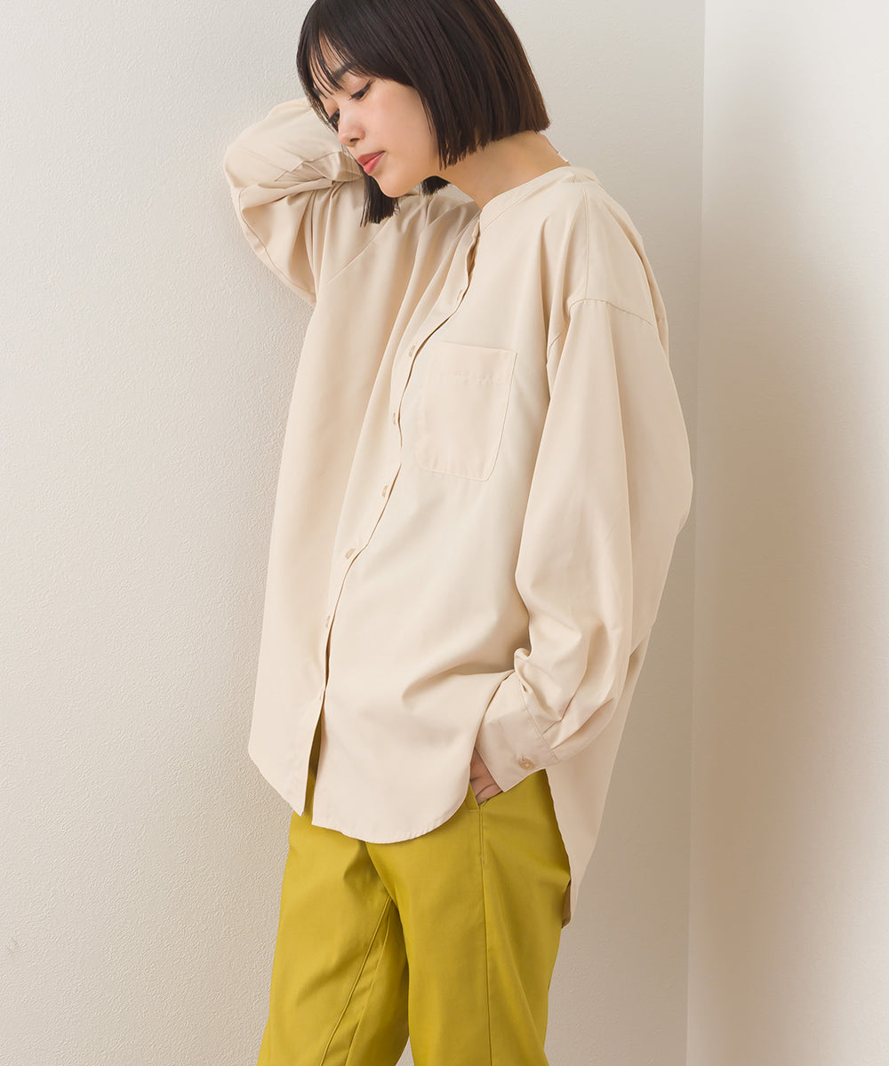 【OMNES】テックコットンバンドカラー長袖シャツ【253W427OMN069】