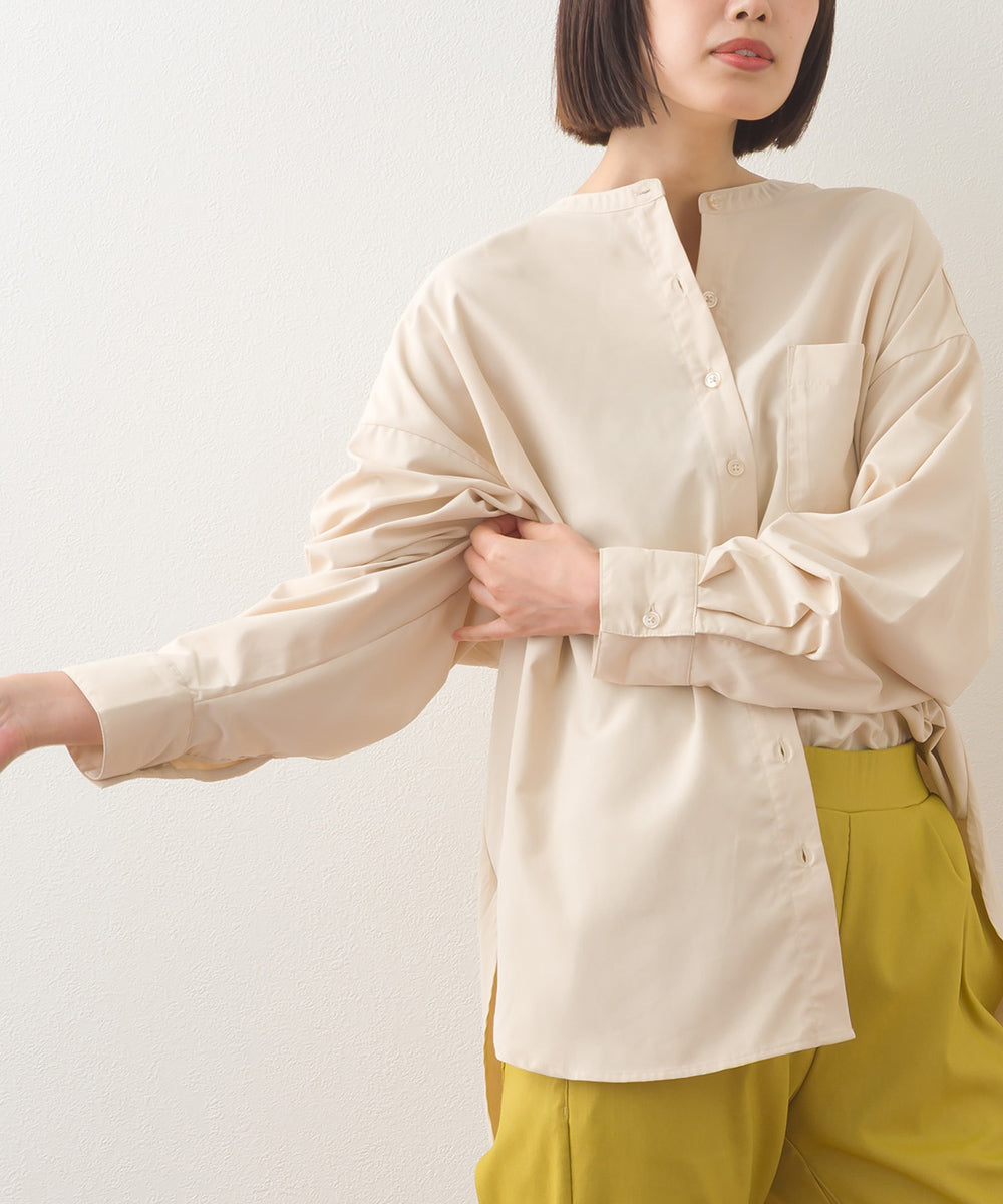 【OMNES】テックコットンバンドカラー長袖シャツ【253W427OMN069】