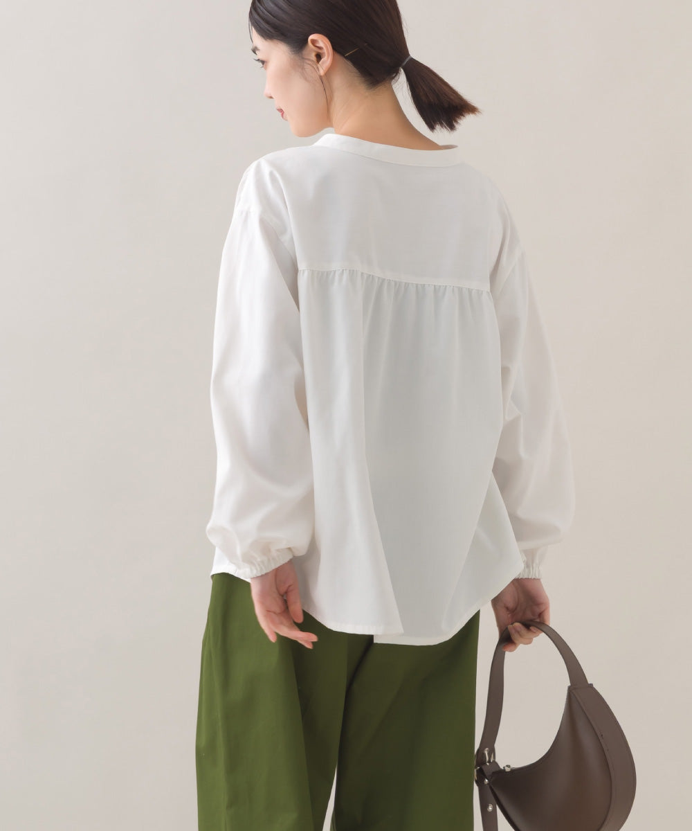 【OMNES】テックコットンスキッパーデザイン9分袖フリルシャツブラウス【253W427OMN072】