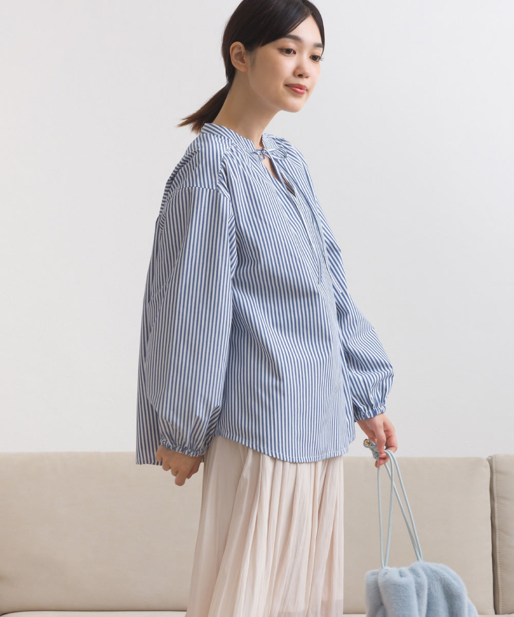 【OMNES】テックコットンスキッパーデザイン9分袖フリルシャツブラウス【253W427OMN072】