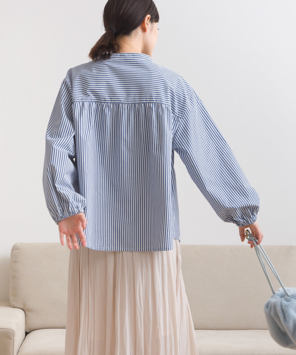 【OMNES】テックコットンスキッパーデザイン9分袖フリルシャツブラウス【253W427OMN072】