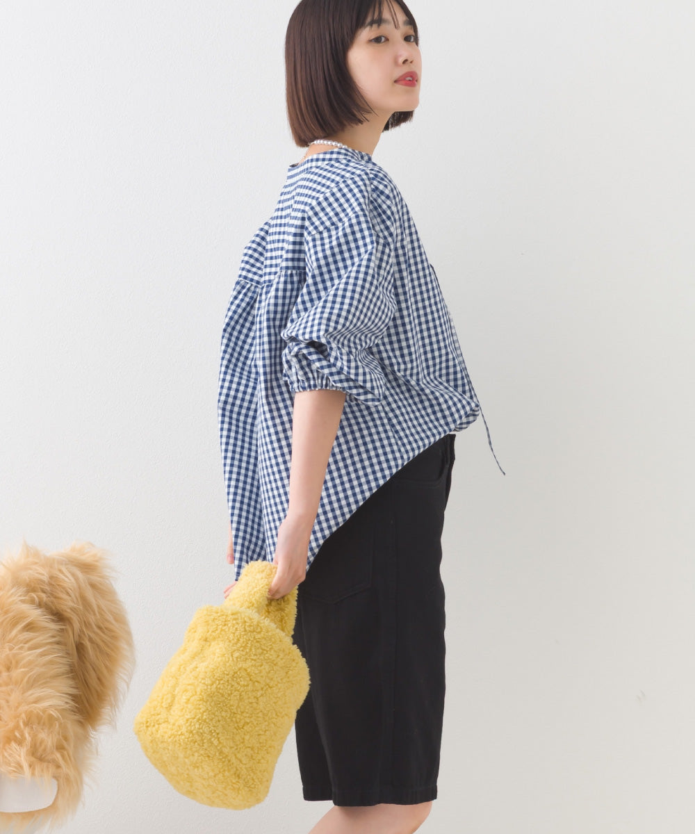 【OMNES】テックコットンスキッパーデザイン9分袖フリルシャツブラウス【253W427OMN072】