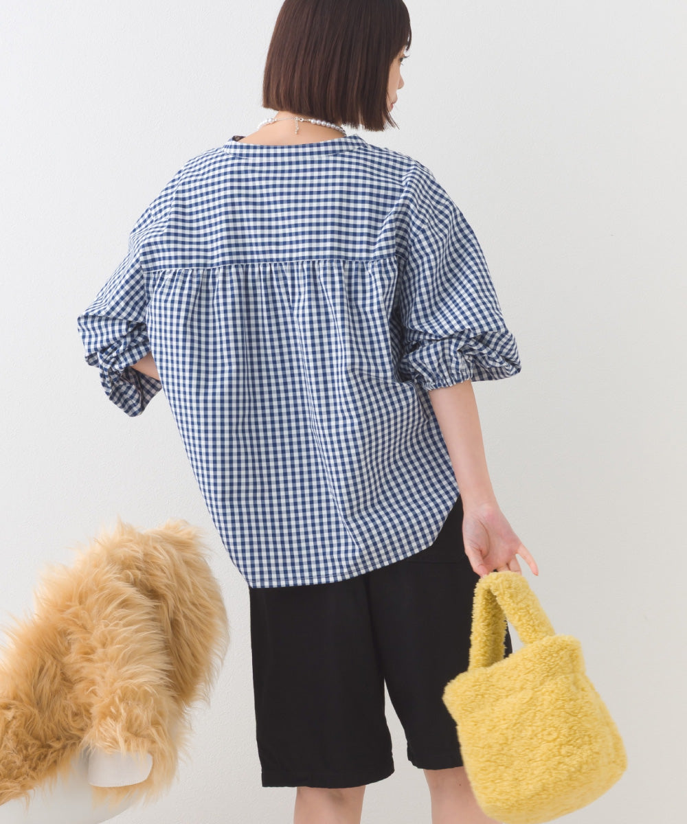 【OMNES】テックコットンスキッパーデザイン9分袖フリルシャツブラウス【253W427OMN072】