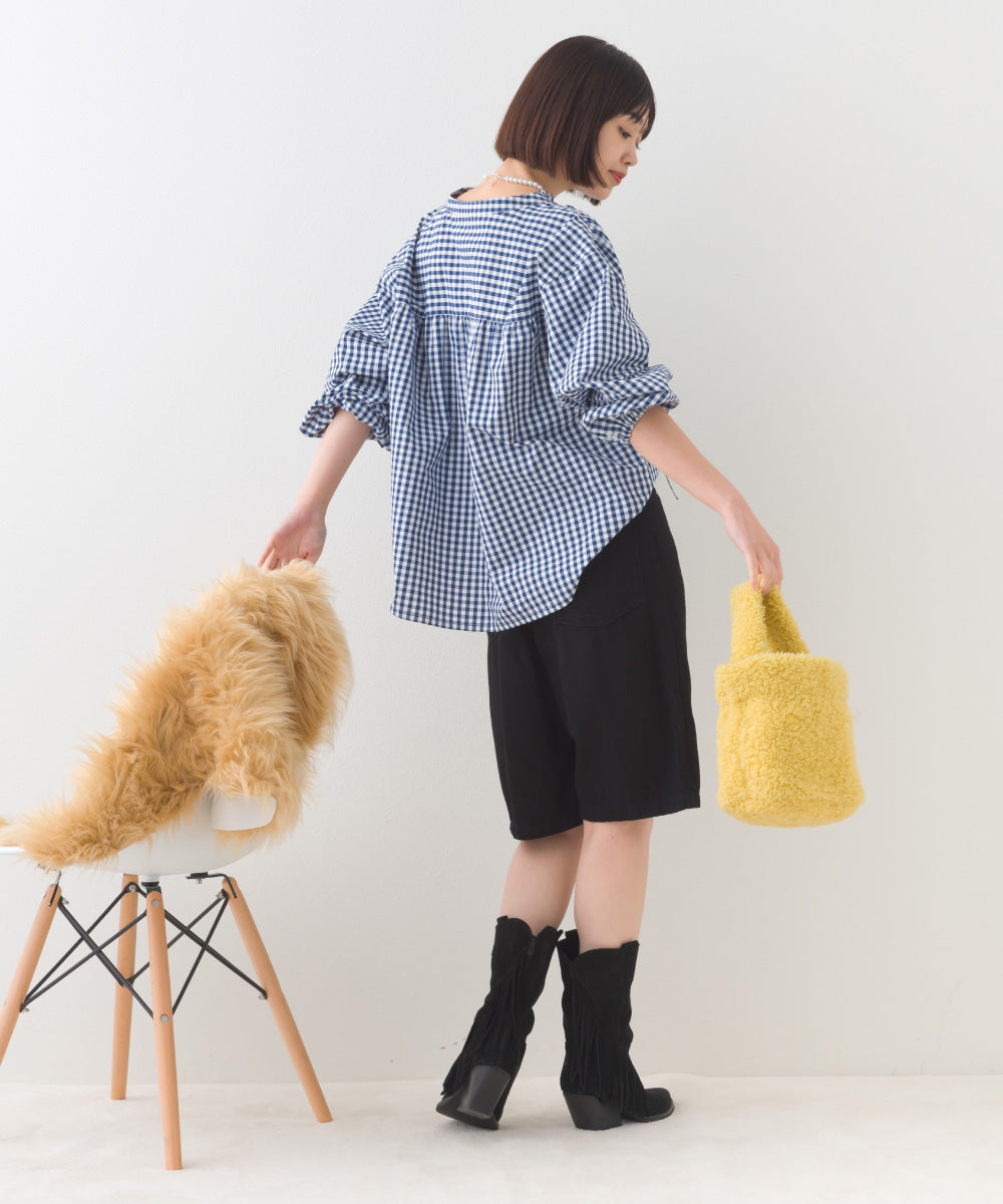 【OMNES】テックコットンスキッパーデザイン9分袖フリルシャツブラウス【253W427OMN072】