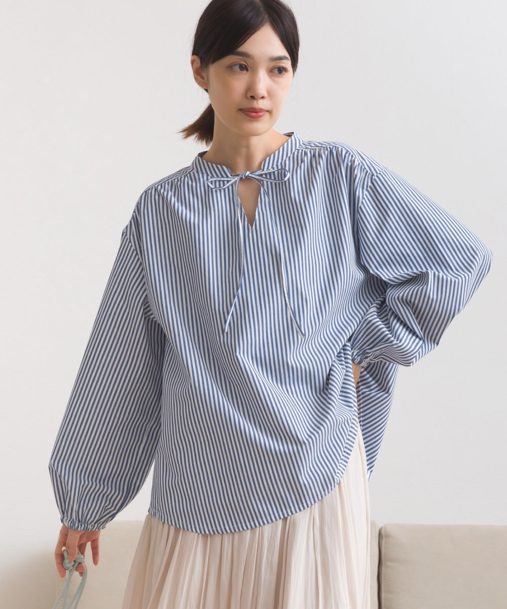 【OMNES】テックコットンスキッパーデザイン9分袖フリルシャツブラウス【253W427OMN072】