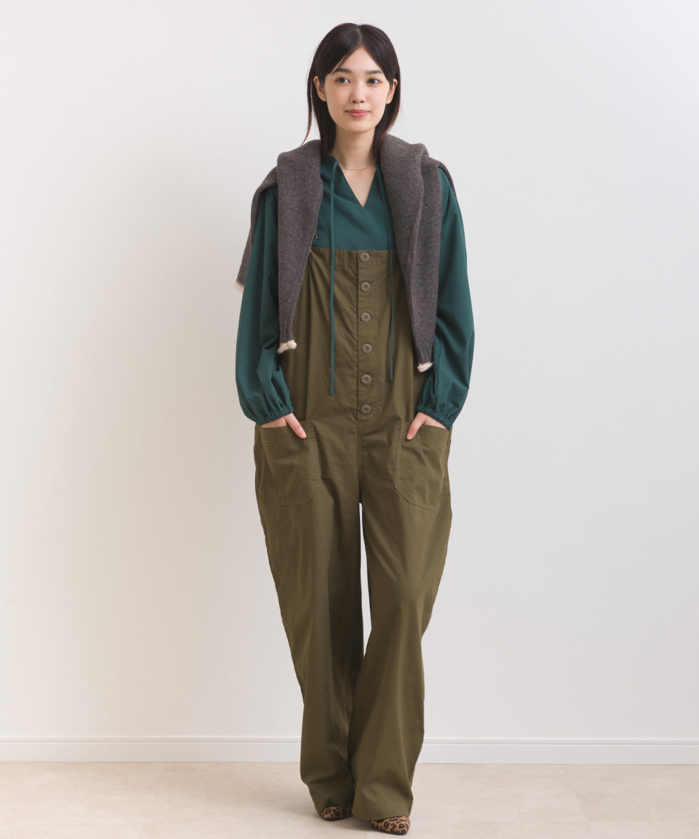 【OMNES】テックコットンスキッパーデザイン9分袖フリルシャツブラウス【253W427OMN072】
