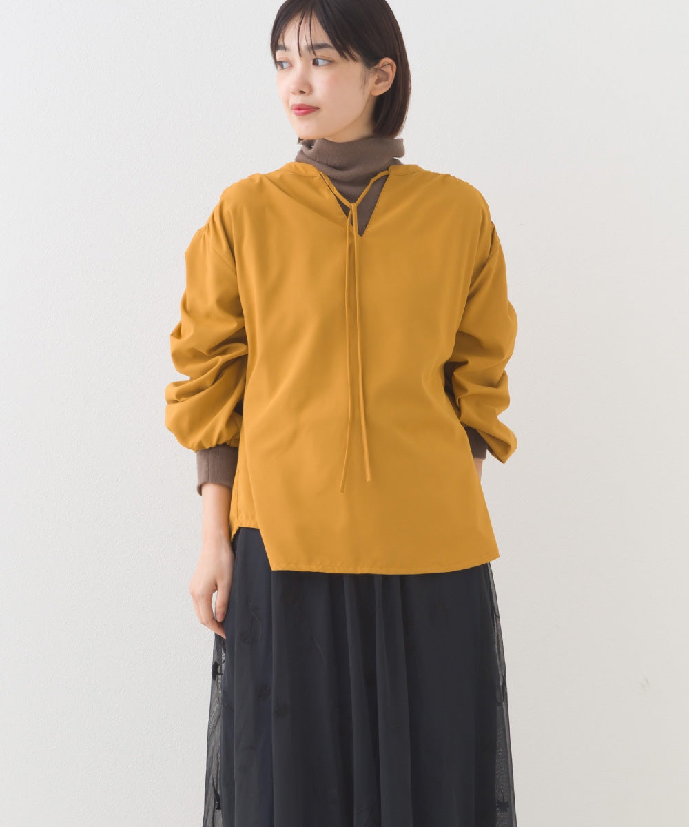 【OMNES】テックコットンスキッパーデザイン9分袖フリルシャツブラウス【253W427OMN072】
