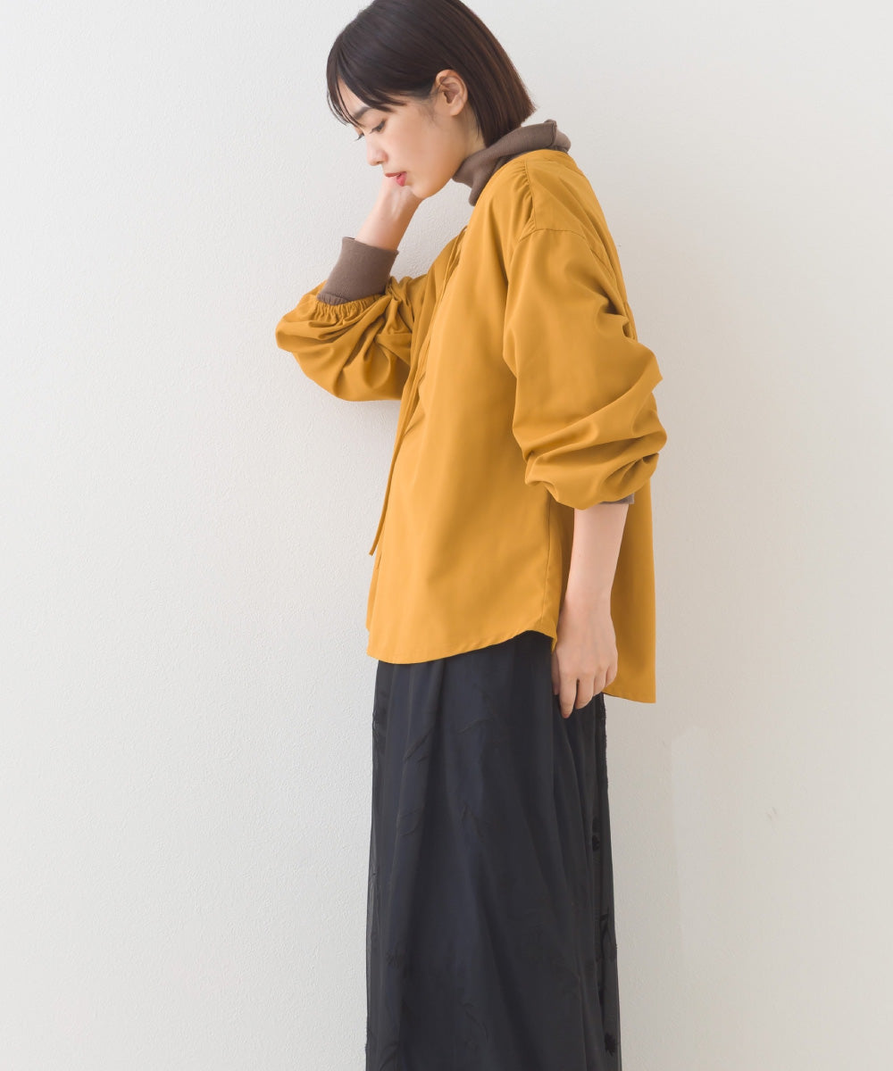 【OMNES】テックコットンスキッパーデザイン9分袖フリルシャツブラウス【253W427OMN072】