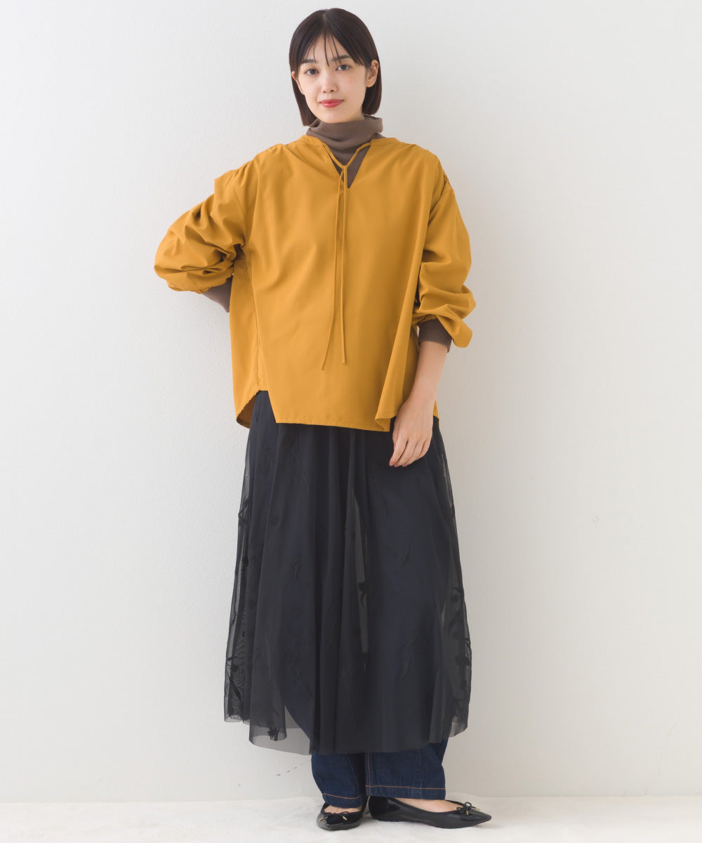 【OMNES】テックコットンスキッパーデザイン9分袖フリルシャツブラウス【253W427OMN072】