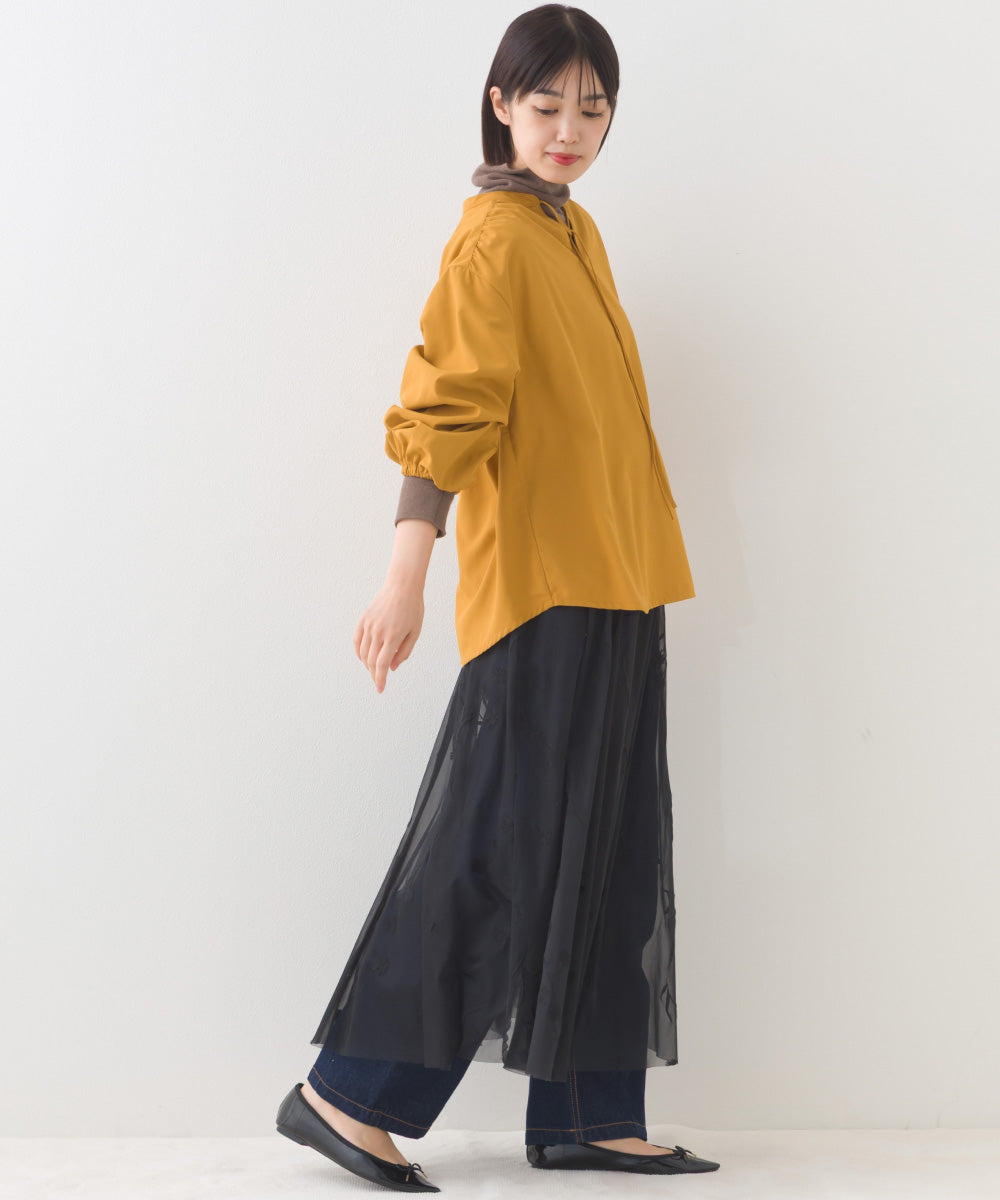 【OMNES】テックコットンスキッパーデザイン9分袖フリルシャツブラウス【253W427OMN072】