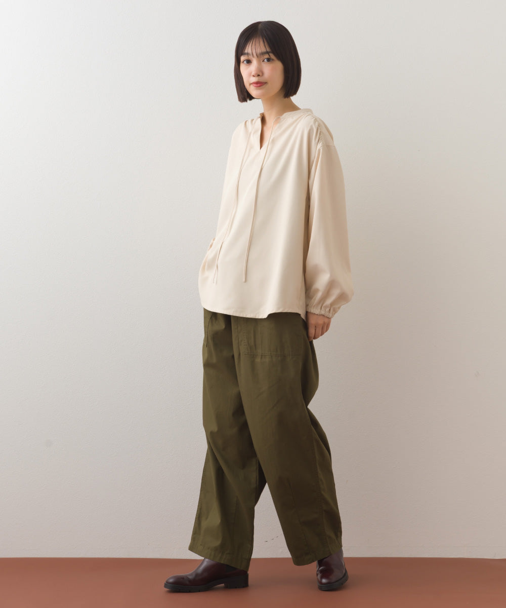 【OMNES】テックコットンスキッパーデザイン9分袖フリルシャツブラウス【253W427OMN072】