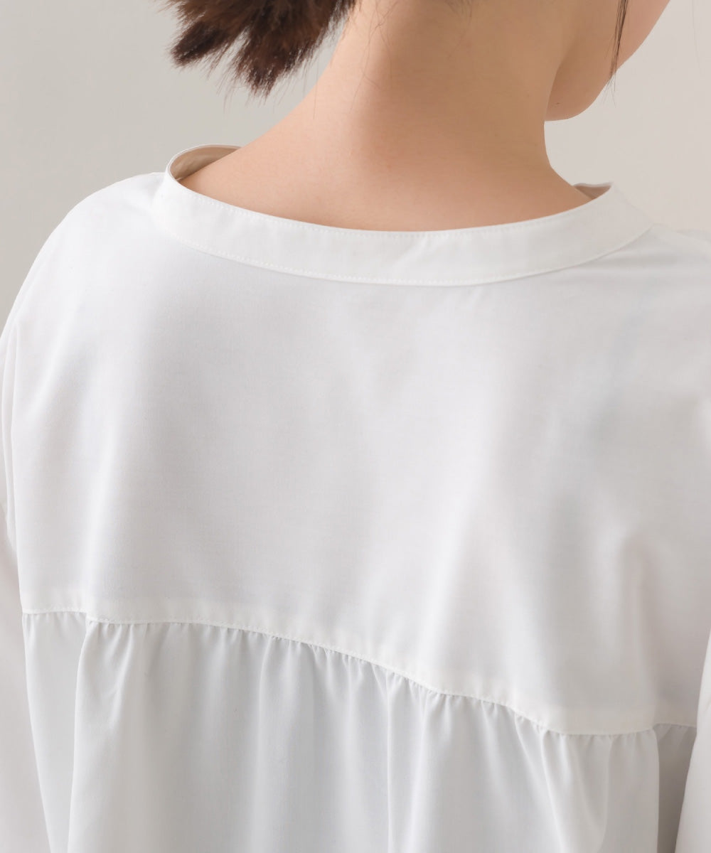 【OMNES】テックコットンスキッパーデザイン9分袖フリルシャツブラウス【253W427OMN072】