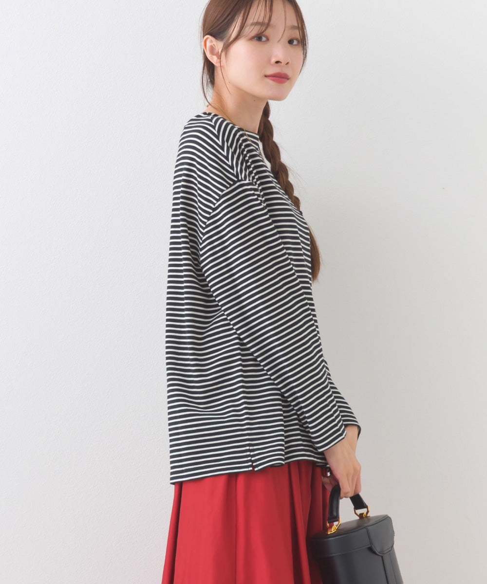 【OMNES】サイドスリットプルオーバー ボーダーロングスリーブTシャツ【253W430OMN100】