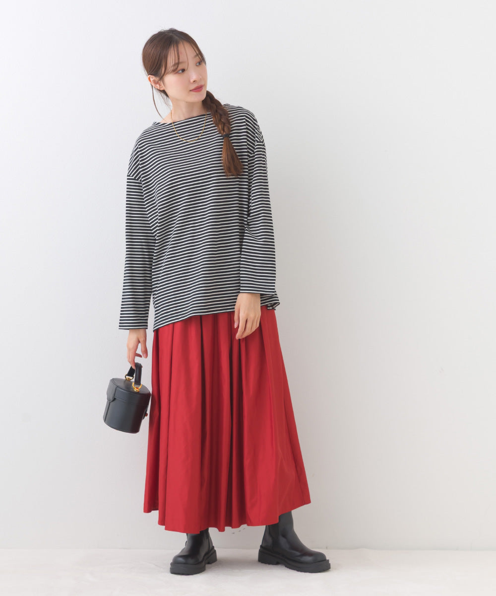【OMNES】サイドスリットプルオーバー ボーダーロングスリーブTシャツ【253W430OMN100】