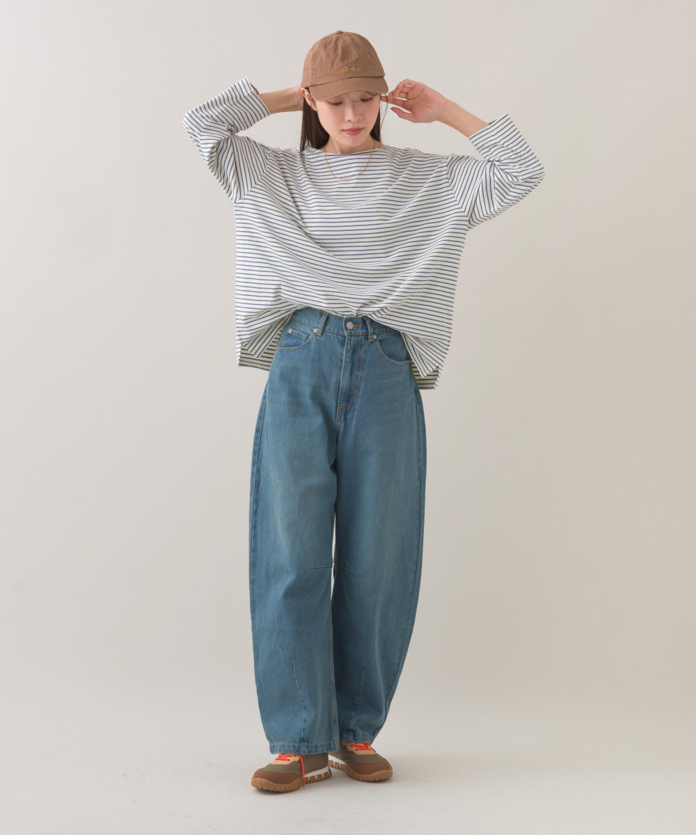 【OMNES】サイドスリットプルオーバー ボーダーロングスリーブTシャツ【253W430OMN100】