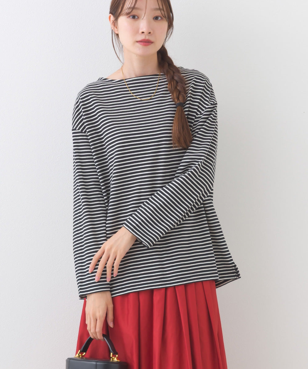 【OMNES】サイドスリットプルオーバー ボーダーロングスリーブTシャツ【253W430OMN100】