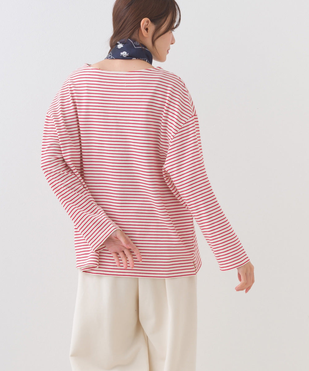 【OMNES】サイドスリットプルオーバー ボーダーロングスリーブTシャツ【253W430OMN100】